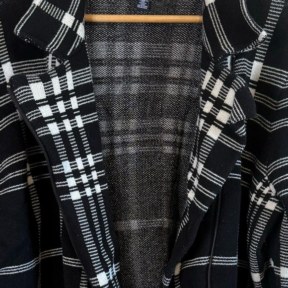 Chaps Black & White Grid Pattern Plaid Long Sleeve Knit Zip Up Jacket Blazer XXL - Picture 2 of 13